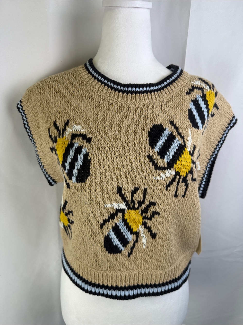 Maeve Tan Bee Intarsia Sweater Vest with Black & Yellow Accents - Picture 5 of 5